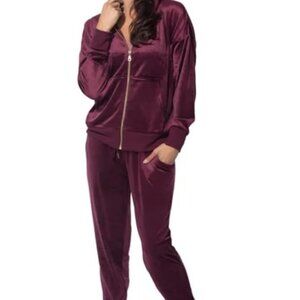 2 Pc Wine Velour Hoodie Jogger Set